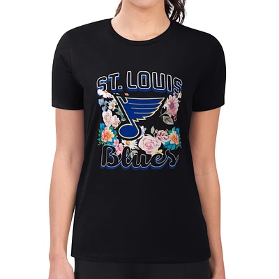 Women's G-III 4Her by Carl Banks Black St. Louis Blues Flower Logo Fitted T-Shirt