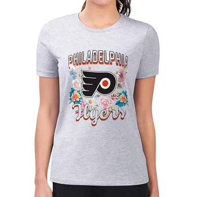 Women's G-III 4Her by Carl Banks Heather Gray Philadelphia Flyers Flower Logo Fitted T-Shirt