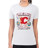 Women's G-III 4Her by Carl Banks Calgary Flames Flower Logo Fitted T-Shirt