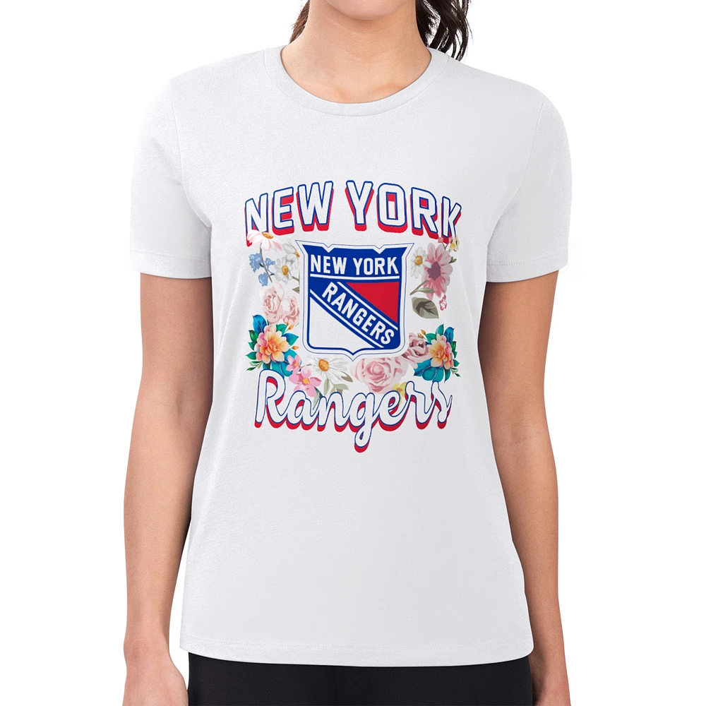 Women's G-III 4Her by Carl Banks White New York Rangers Flower Logo Fitted T-Shirt
