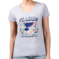 Women's G-III 4Her by Carl Banks Heather Gray St. Louis Blues Flower Logo Fitted V-Neck T-Shirt