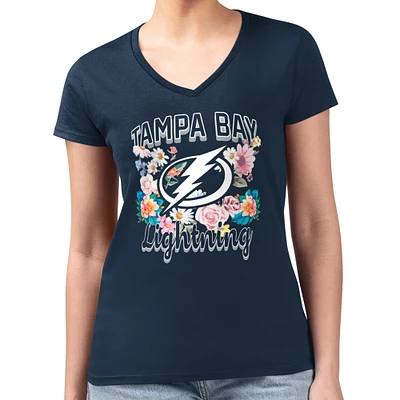 Women's G-III 4Her by Carl Banks Navy Tampa Bay Lightning Flower Logo Fitted V-Neck T-Shirt