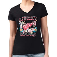Women's G-III 4Her by Carl Banks Black Detroit Red Wings Flower Logo Fitted V-Neck T-Shirt