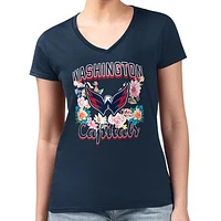 Women's G-III 4Her by Carl Banks Navy Washington Capitals Flower Logo Fitted V-Neck T-Shirt