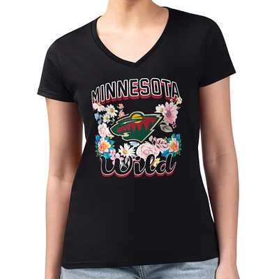 Women's G-III 4Her by Carl Banks Minnesota Wild Flower Logo Fitted V-Neck T-Shirt
