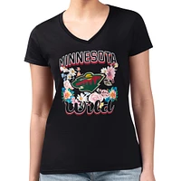 Women's G-III 4Her by Carl Banks Minnesota Wild Flower Logo Fitted V-Neck T-Shirt