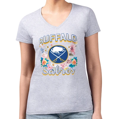 Women's G-III 4Her by Carl Banks Heather Gray Buffalo Sabres Flower Logo Fitted V-Neck T-Shirt