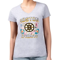 Women's G-III 4Her by Carl Banks Heather Gray Boston Bruins Flower Logo Fitted V-Neck T-Shirt