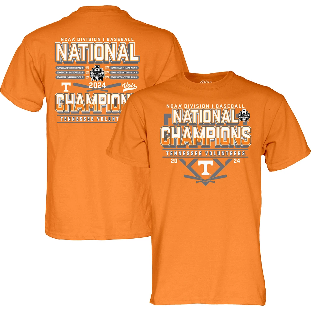 Men's Blue 84 Tennessee Orange Tennessee Volunteers 2024 NCAA Men's Baseball College World Series Champions Schedule T-Shirt