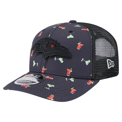 Men's New Era  Navy/Black Baltimore Ravens Adventure Drinks Pattern 9SEVENTY Stretch-Snap Hat