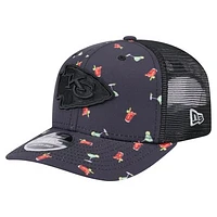 Men's New Era  Navy/Black Kansas City Chiefs Adventure Drinks Pattern 9SEVENTY Stretch-Snap Hat
