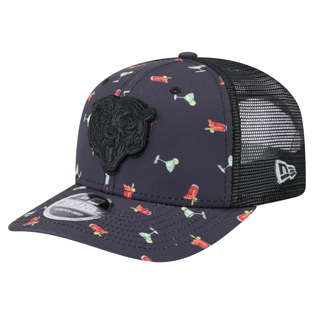 Men's New Era Navy/Black Chicago Bears Adventure Drinks Pattern 9SEVENTY Stretch-Snap Hat