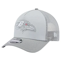 Men's New Era Gray Baltimore Ravens Domain A-Frame Trucker 9FORTY Adjustable Hat