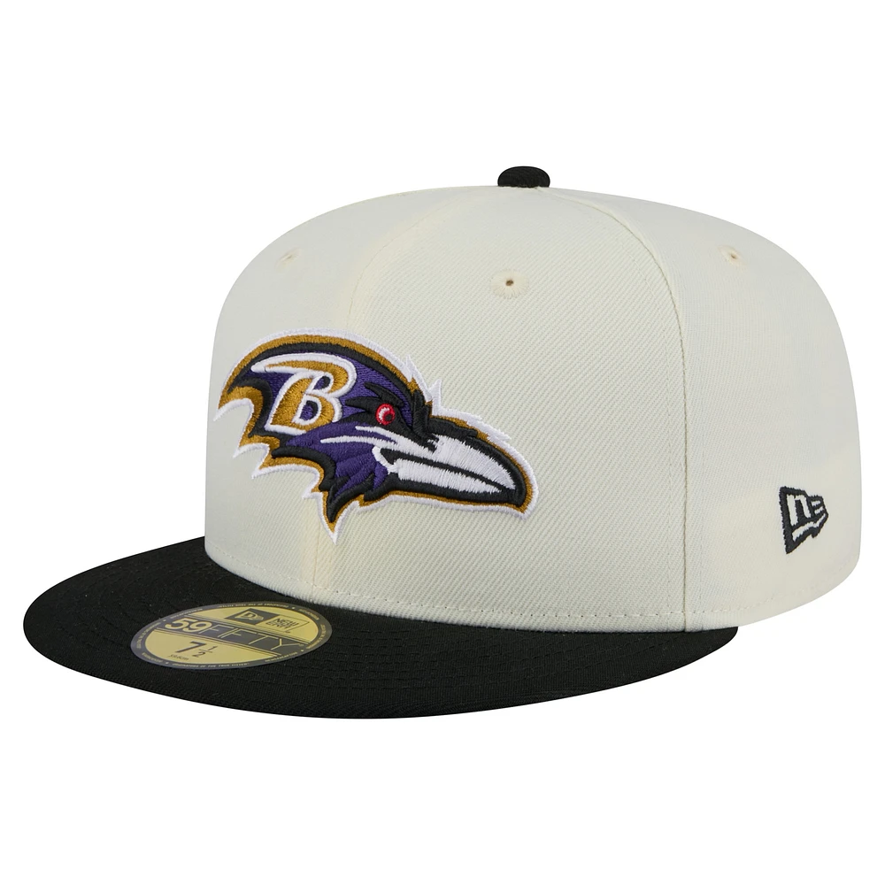 Men's New Era White/Black Baltimore Ravens Main 59FIFTY Fitted Hat