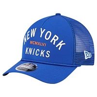 Men's New Era  Blue New York Knicks Minimalist A-Frame 9FORTY Trucker Hat