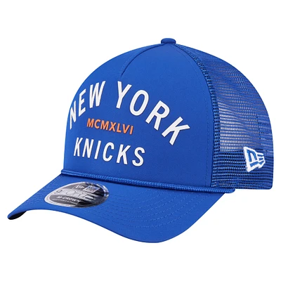 Men's New Era  Blue New York Knicks Minimalist A-Frame 9FORTY Trucker Hat