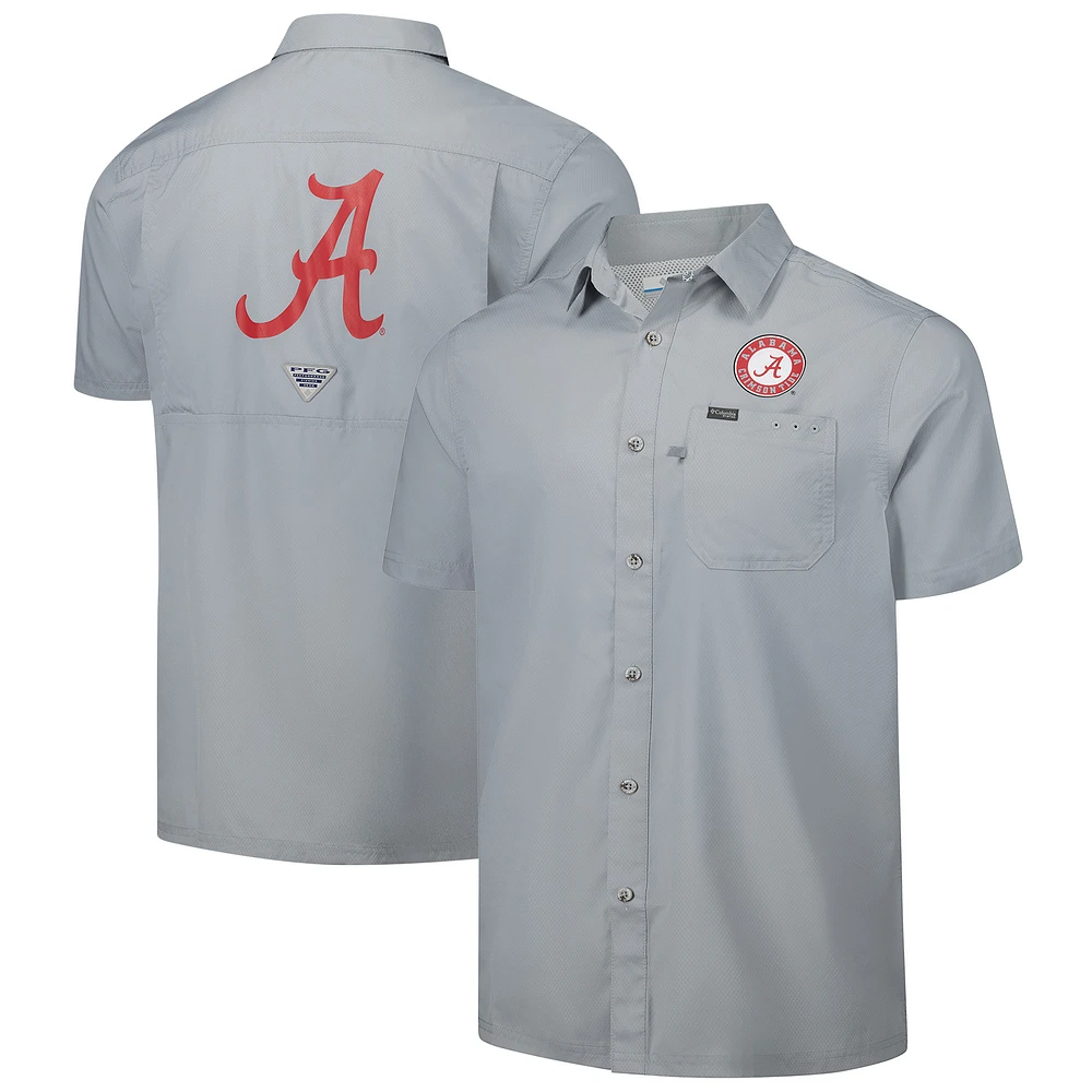 Men's Columbia Gray Alabama Crimson Tide PFG Slack Tide™ Omni-Shade™ Button-Up Camp Shirt