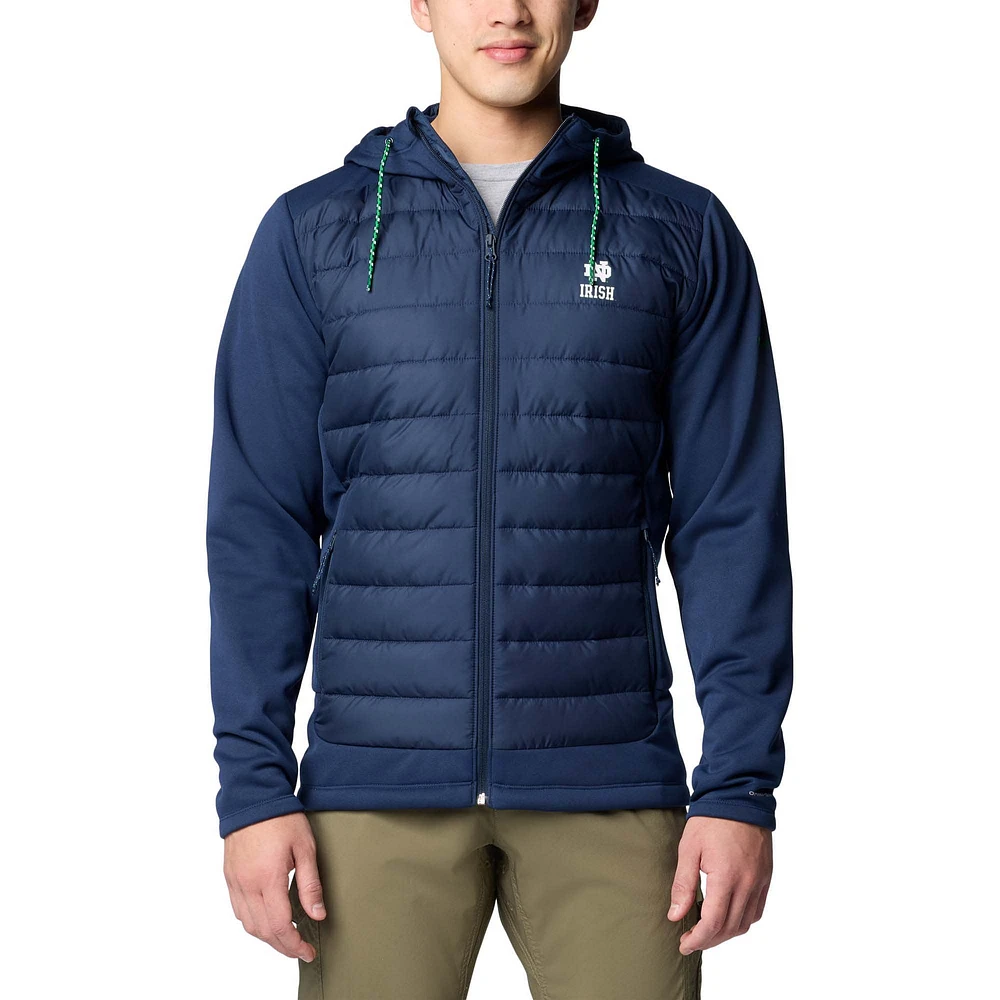 Men's Columbia  Navy Notre Dame Fighting Irish Out-Shield Hybrid Full-Zip Hoodie Jacket