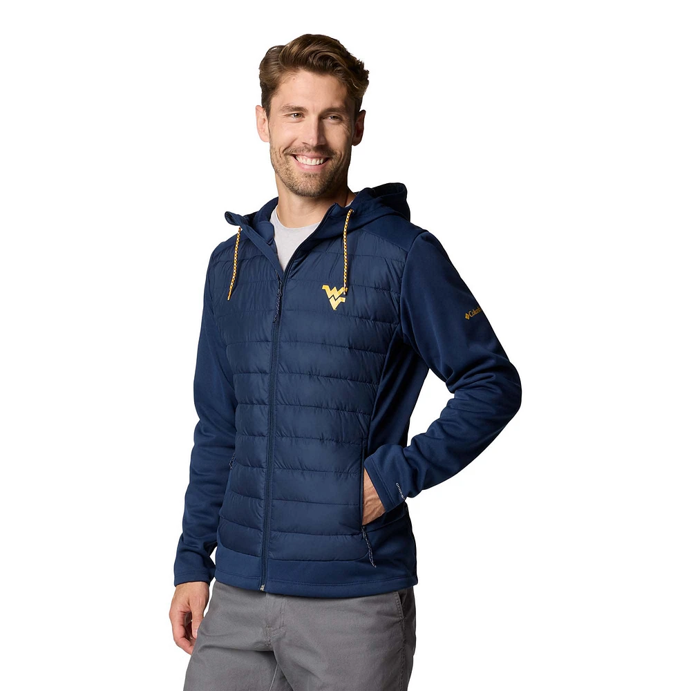 Men's Columbia  Navy West Virginia Mountaineers Out-Shield Hybrid Full-Zip Hoodie Jacket