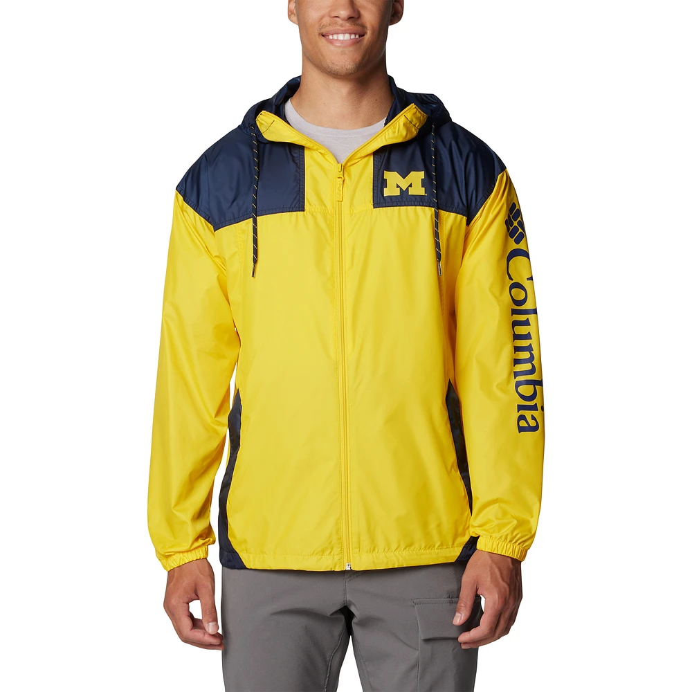 Men's Columbia Maize Michigan Wolverines Flash Challenger II Omni-Shade Full-Zip Hoodie Windbreaker Jacket