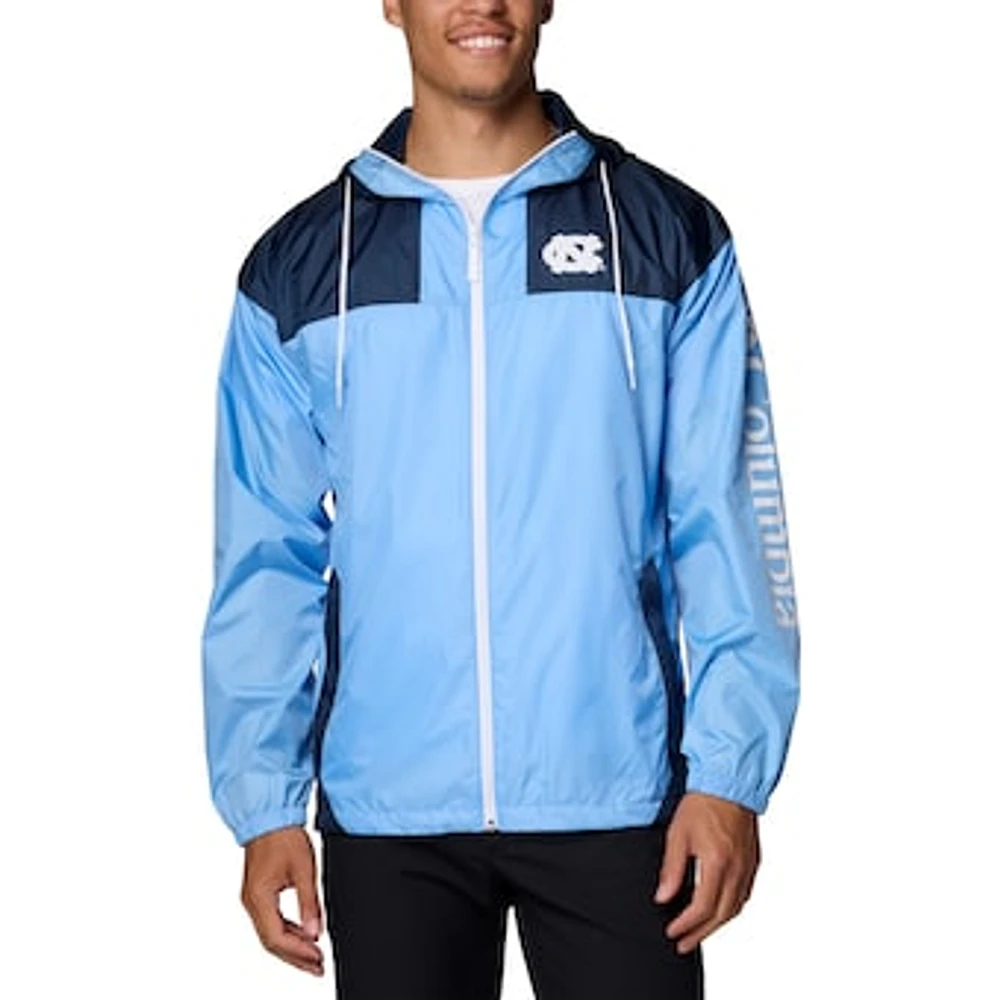 Men's Columbia Carolina Blue North Tar Heels Flash Challenger II Omni-Shade Full-Zip Hoodie Windbreaker Jacket