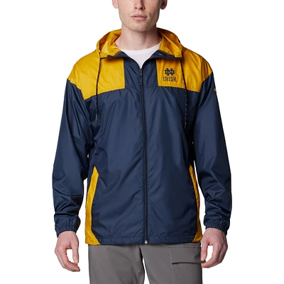 Men's Columbia Navy Notre Dame Fighting Irish Flash Challenger II Omni-Shade Full-Zip Hoodie Windbreaker Jacket