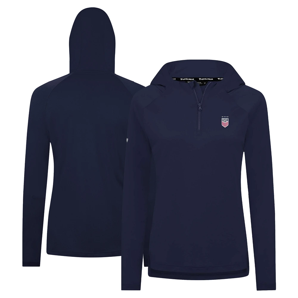 Women's Levelwear Navy USWNT Raven Quarter-Zip Pullover Hoodie