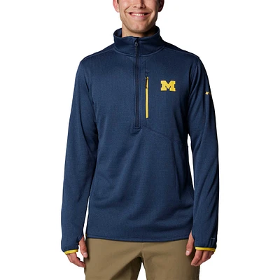 Men's Columbia Navy Michigan Wolverines Park View Grid Fleece Omni-Wick Half-Zip Jacket