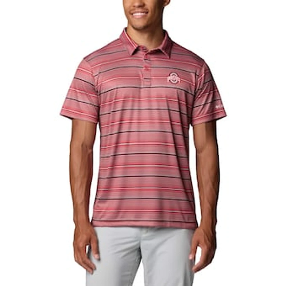 Men's Columbia Scarlet Ohio State Buckeyes PFG Super Terminal Tackle™ Omni-Shade™ Stripe Polo