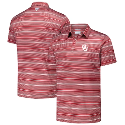 Men's Columbia Crimson Oklahoma Sooners PFG Super Terminal Tackle™ Omni-Shade™ Stripe Polo