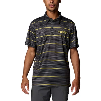 Men's Columbia Black Oregon Ducks PFG Super Terminal Tackle™ Omni-Shade™ Stripe Polo