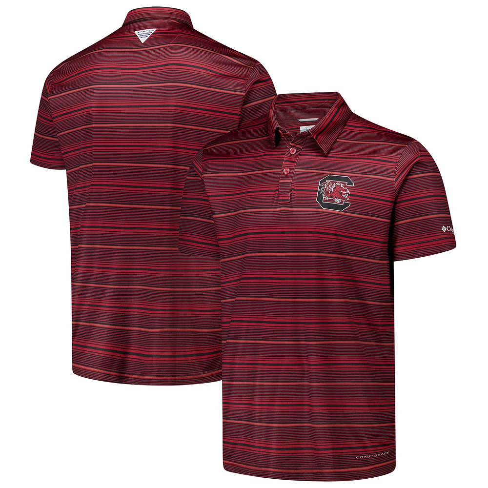 Men's Columbia Garnet South Carolina Gamecocks PFG Super Terminal Tackle™ Omni-Shade™ Stripe Polo