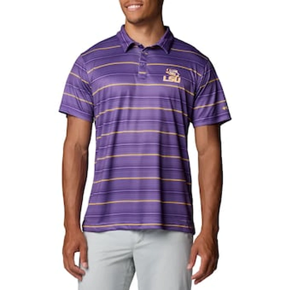 Men's Columbia Purple LSU Tigers PFG Super Terminal Tackle™ Omni-Shade™ Stripe Polo