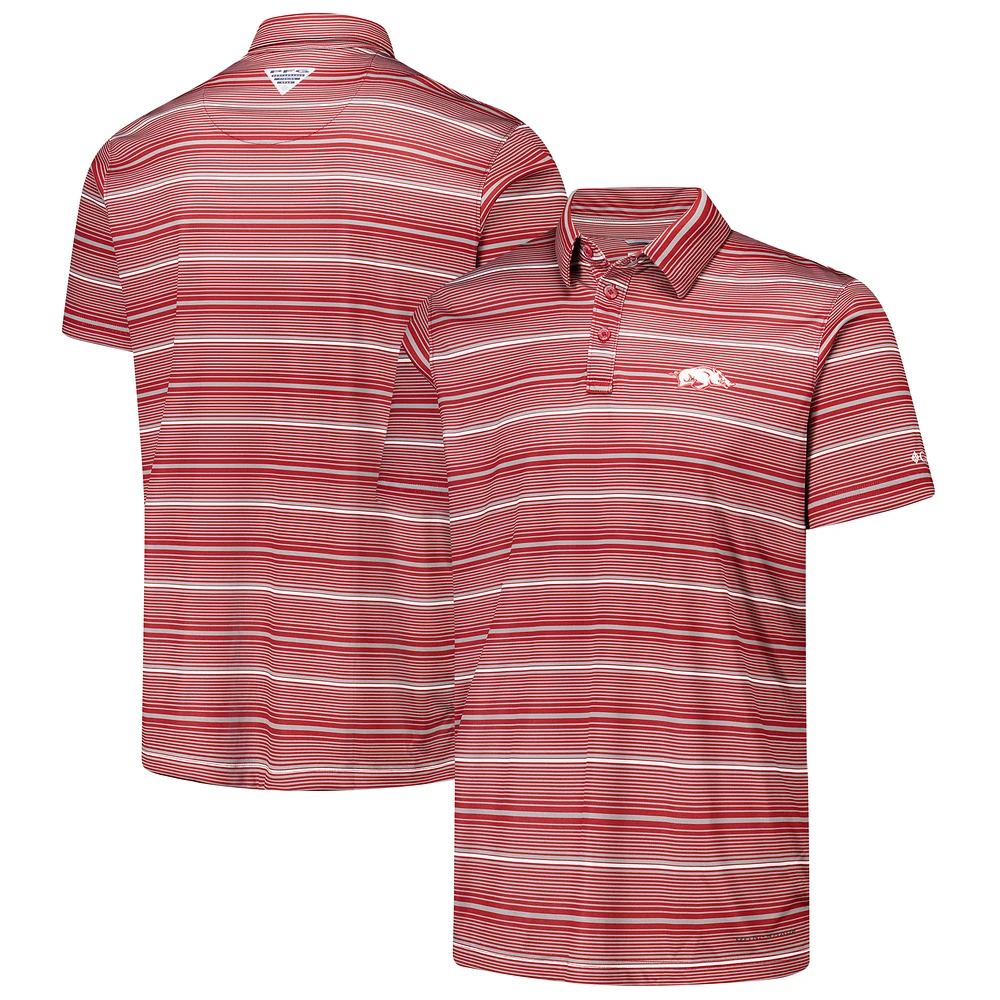 Men's Columbia Cardinal Arkansas Razorbacks PFG Super Terminal Tackle™ Omni-Shade™ Stripe Polo