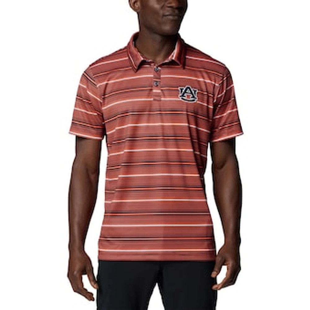 Men's Columbia Orange Auburn Tigers PFG Super Terminal Tackle™ Omni-Shade™ Stripe Polo