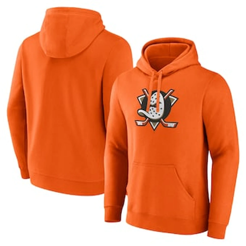 Men's Fanatics Orange Anaheim Ducks Primary Logo Fleece Pullover Hoodie