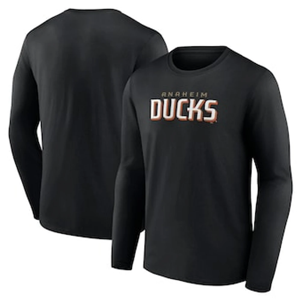 Men's Fanatics Black Anaheim Ducks Wordmark Logo Long Sleeve T-Shirt