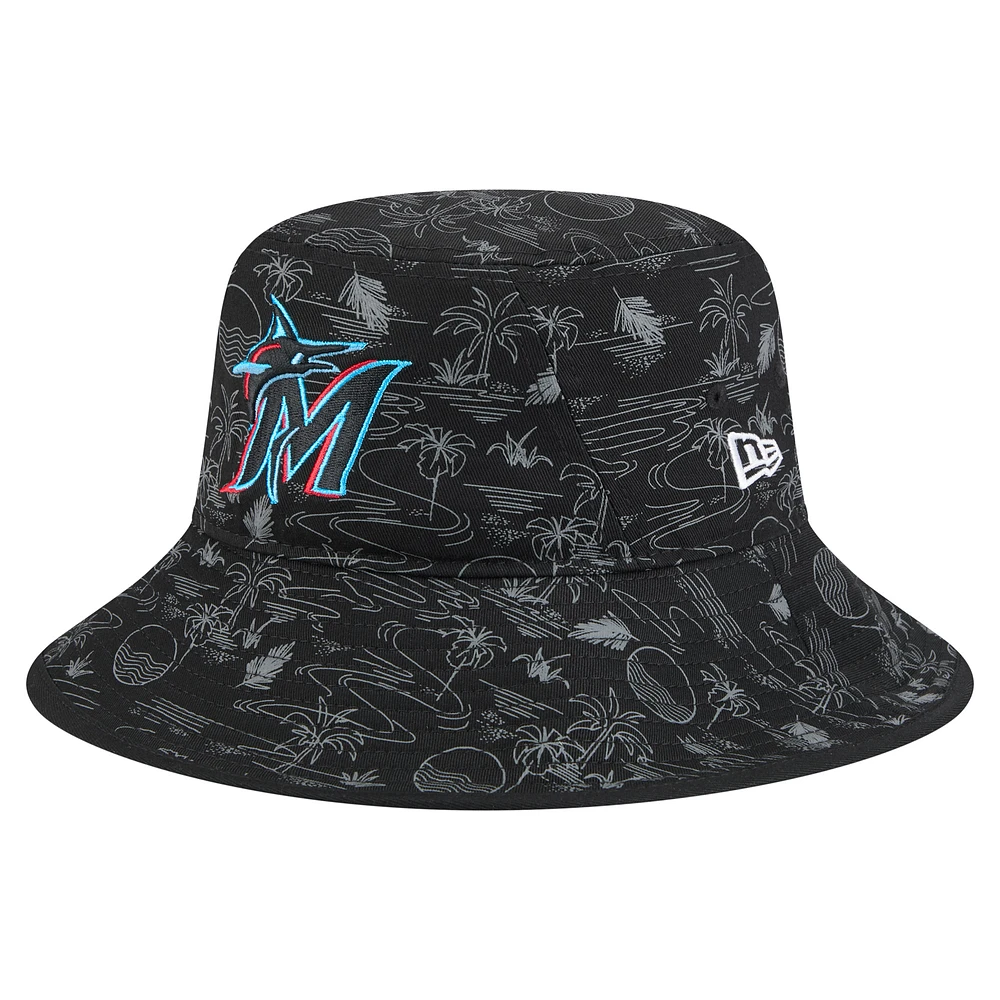 Men's New Era Black Miami Marlins 2025 Spring Training All Over Print Bucket Hat