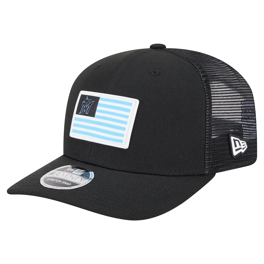 Men's New Era Black Miami Marlins Flag 9SEVENTY Stretch-Snap Hat