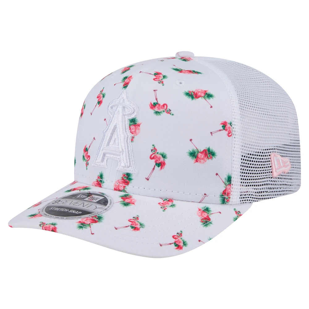 Men's New Era White Los Angeles Angels Flamingo Mesh Back 9SEVENTY Stretch-Snap Hat