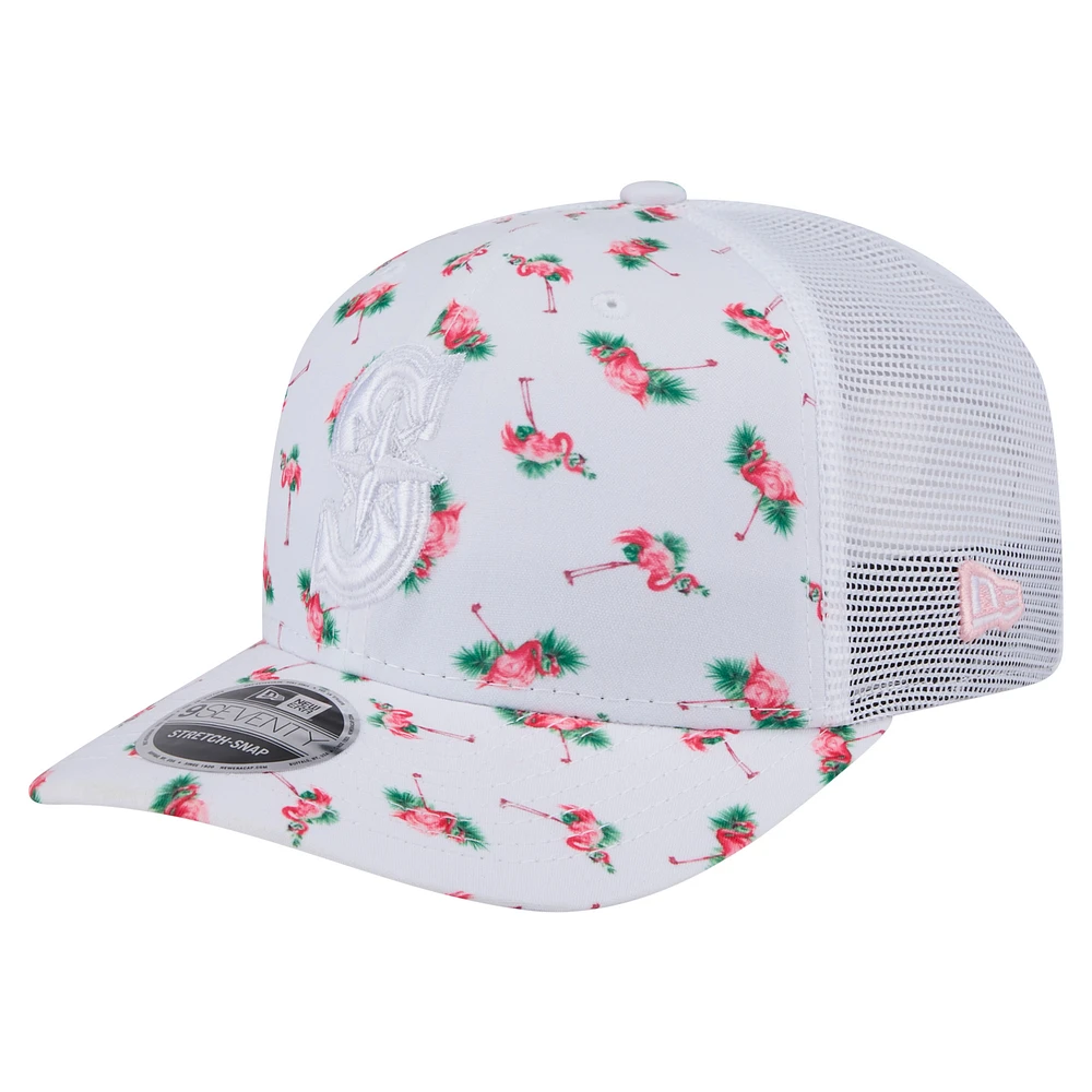 Men's New Era White Seattle Mariners Flamingo Mesh Back 9SEVENTY Stretch-Snap Hat