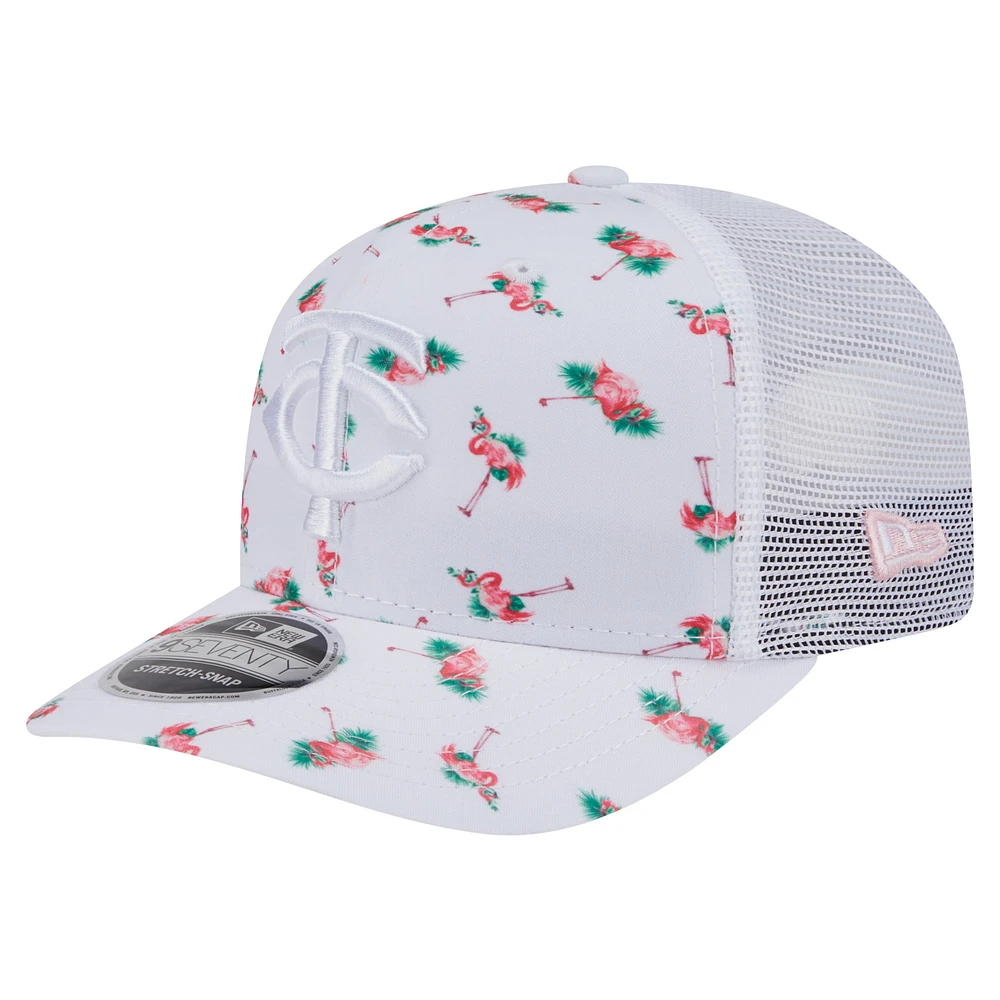 Men's New Era White Minnesota Twins Flamingo Mesh Back 9SEVENTY Stretch-Snap Hat