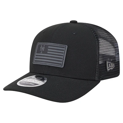 Men's New Era Black New York Mets Tonal Flag 9SEVENTY Stretch-Snap Hat