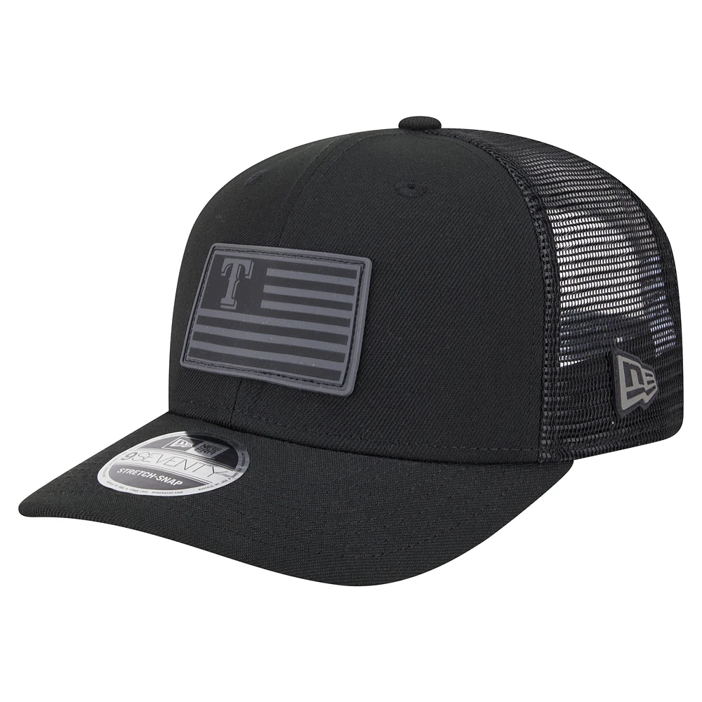 Men's New Era Black Texas Rangers Tonal Flag 9SEVENTY Stretch-Snap Adjustable Hat