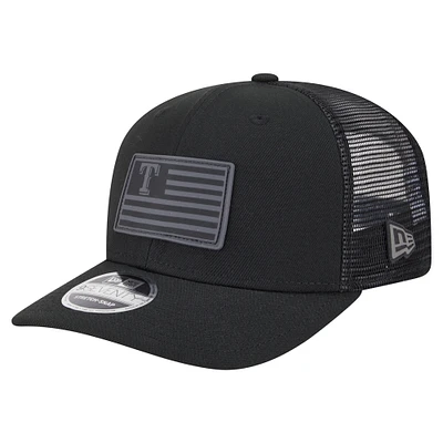 Men's New Era Black Texas Rangers Tonal Flag 9SEVENTY Stretch-Snap Hat