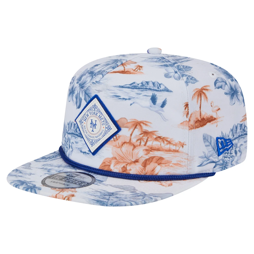Men's New Era White New York Mets Printed Island Golfer Snapback Hat