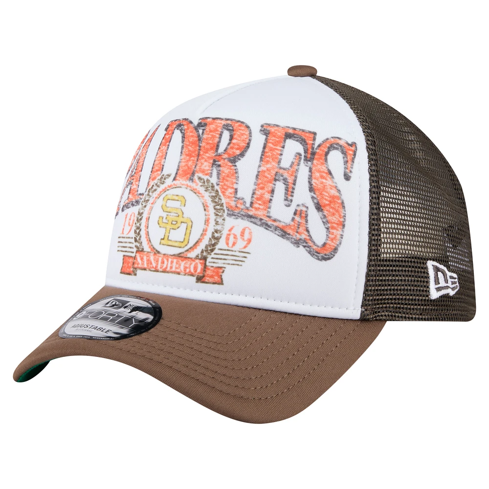 Men's New Era Brown San Diego Padres Distressed 9FORTY A-Frame Adjustable Trucker Hat
