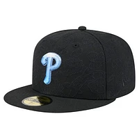 Men's New Era Black Philadelphia Phillies Tonal Koi 59FIFTY Fitted Hat