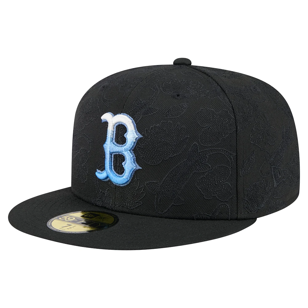 Men's New Era Black Boston Red Sox Tonal Koi 59FIFTY Fitted Hat