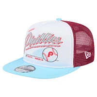 Men's New Era White/Light Blue Philadelphia Phillies Retro Script Trucker 9FIFTY Snapback Hat